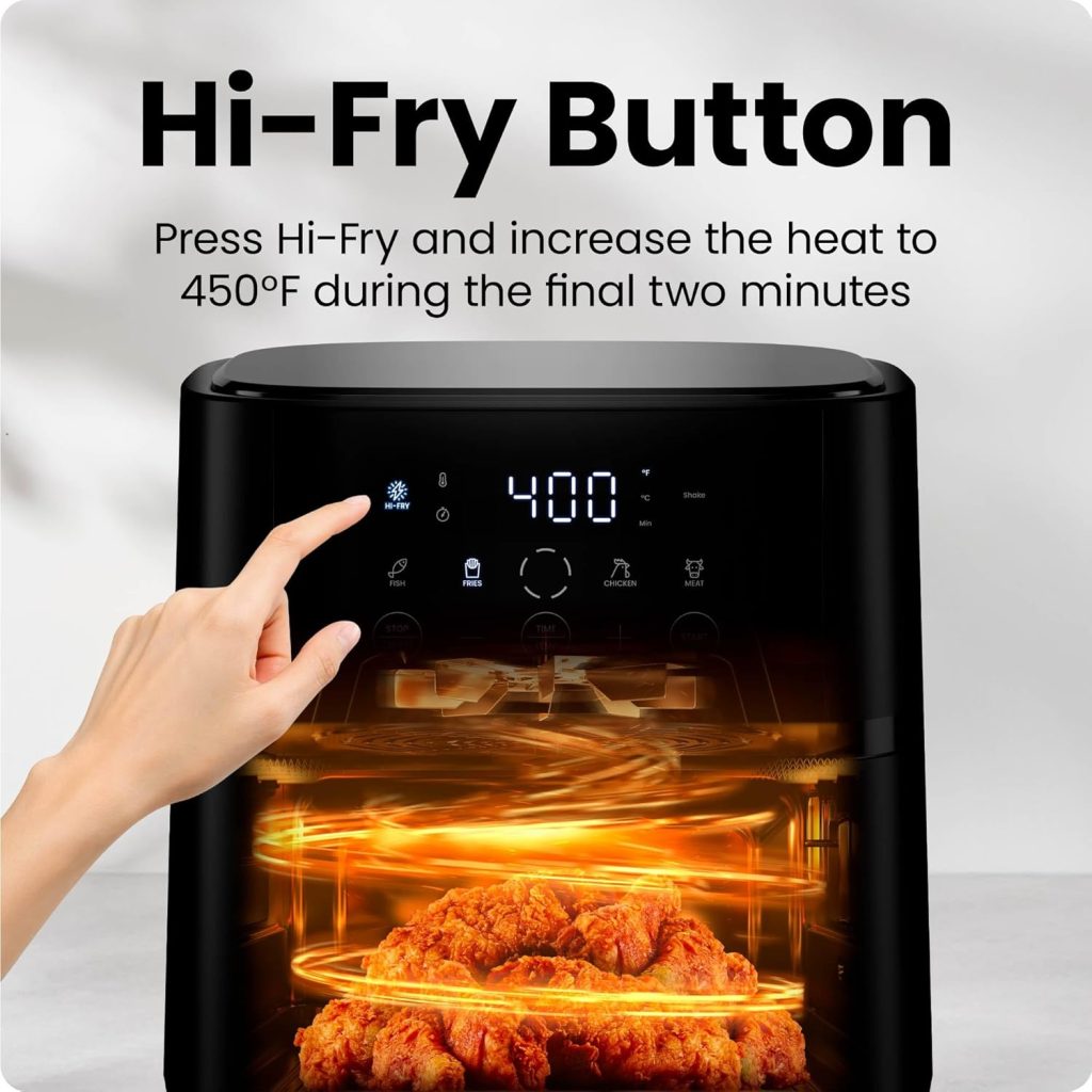 Chefman Air Fryer – 6 QT Compact Airfryer for Quick & Easy Meals in Minutes, Features Hi-Fry Technology for Extra Crisp, Touchscreen Controls with 4 Presets, Nonstick & Dishwasher Safe Basket – Black