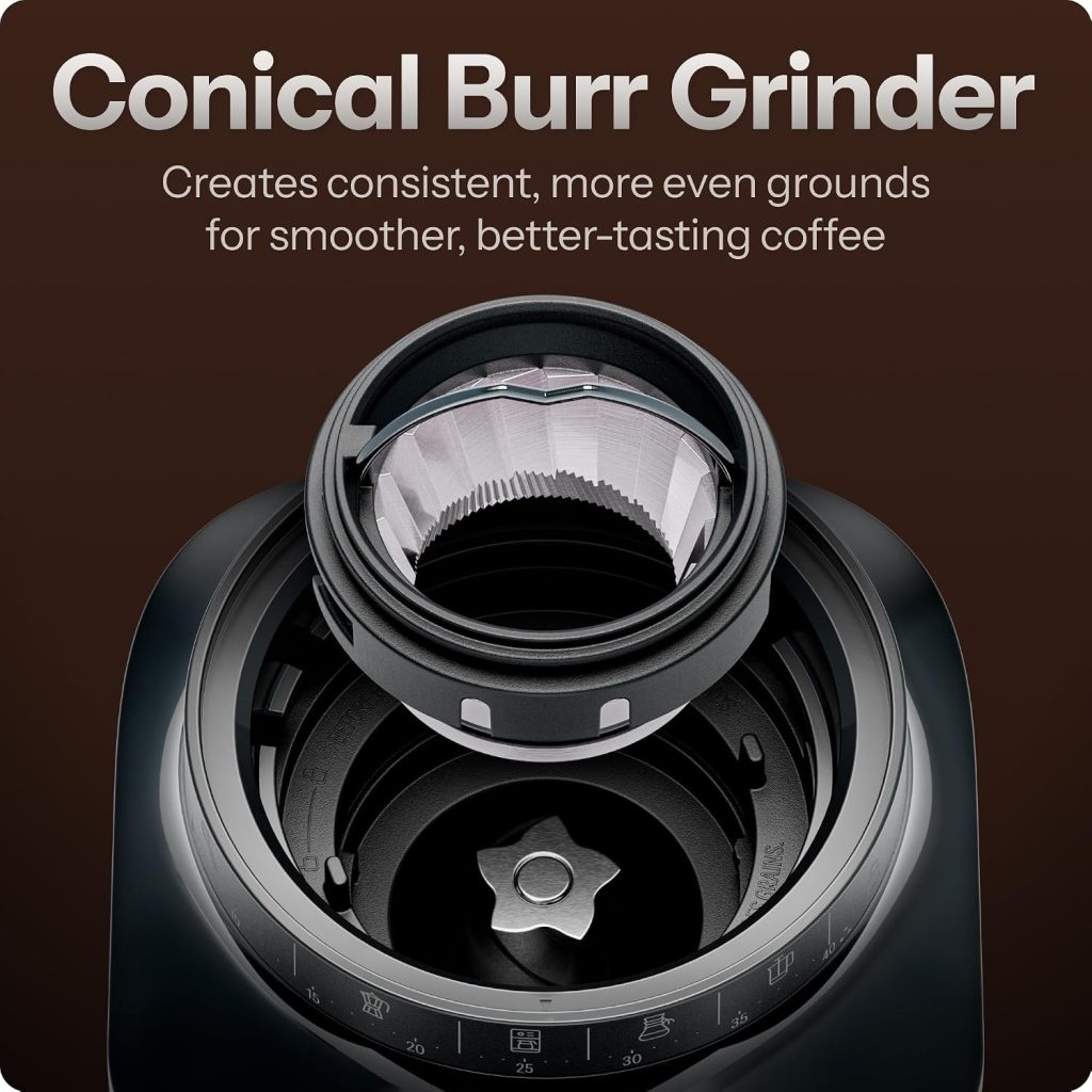 Chefman Conical Burr Coffee Grinder, 40 Grind Settings, Anti-Static, Black