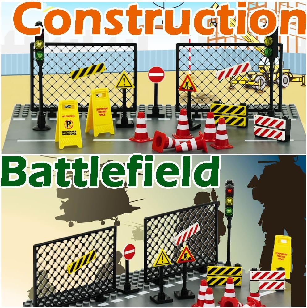 City Road Signs Bricks, Construction Military Traffic Cones Toy