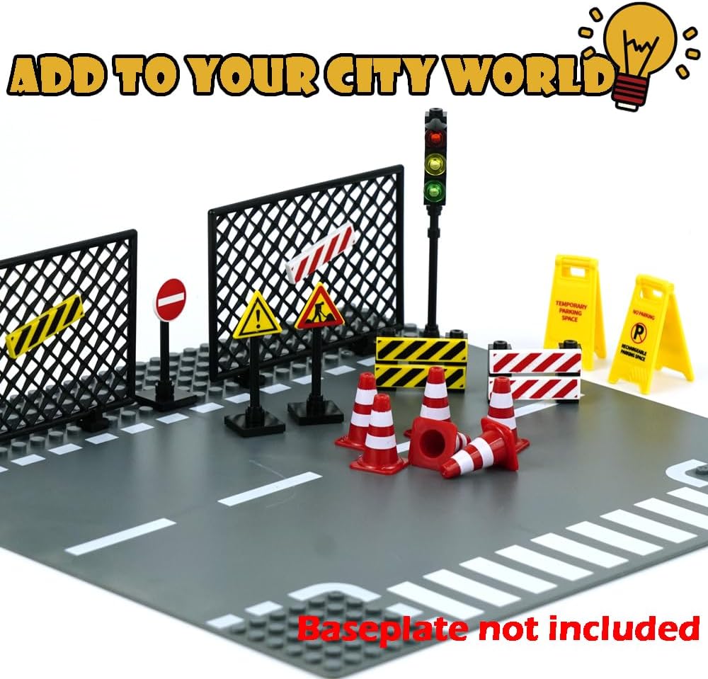 City Road Signs Bricks, Construction Military Traffic Cones Toy