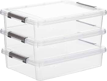 Citylife 3PC Storage Bins with Lids, Stackable Plastic Box, Paper Storage