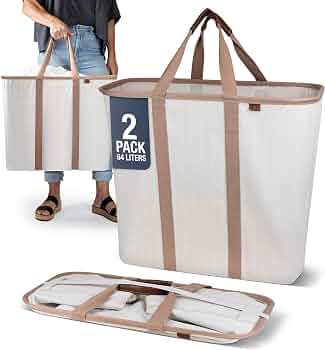 CleverMade Collapsible Laundry Baskets, 64L LUXE Caddy 2 Pack, Cream