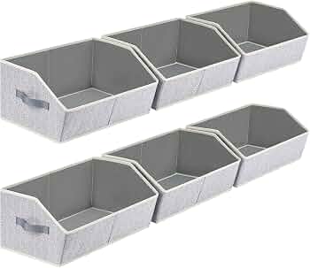 Closet Organizers Bins 6 Packs – Large Closet Shelf Organizer with Handles, Fabric Trapezoid Storage Bins, Collapsible Storage Cubes for Clothes, Towels, Light Gray