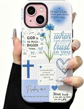 Compatible with iPhone 15 Case Stylish Personalized English Pattern Retro Square Phone Case Shockproof Double-Layer Drop-Resistant Protection (Blue, iPhone 15)