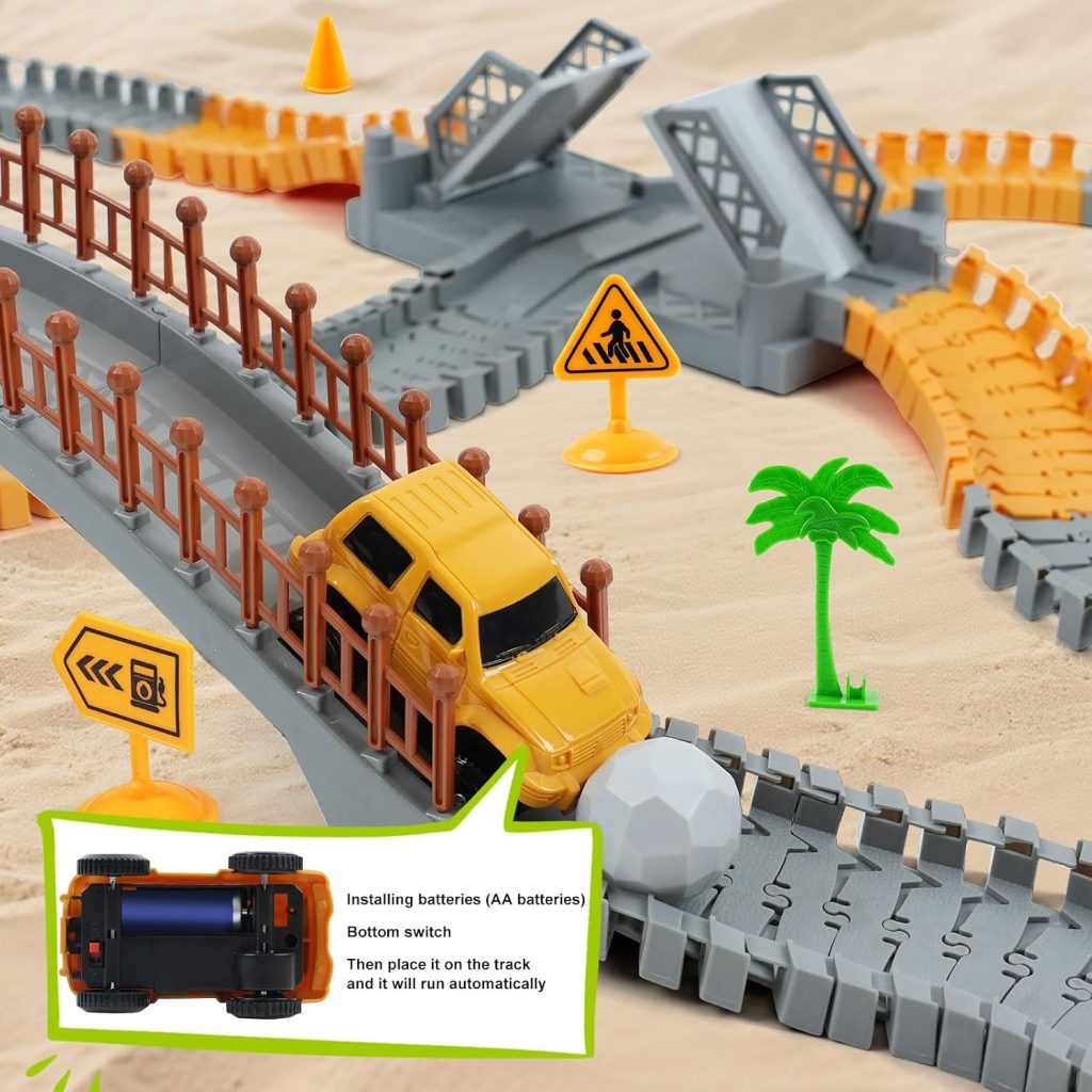 Construction Race Car Track Set for Kids – Flexible Engineering Toys with 2 Electric Cars, Birthday Gift for 3 4 5 6 7 Year Old Boys, DIY Road Games Playset with 220+ PCS