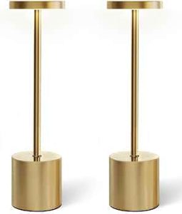 Cordless Table Lamp Set of 2, Gold 5000mAh Rechargeable Battery Operated Lamps, Wireless 3 Color Dimmable Touch Lamp Table Light for Restaurant Dining Patio Outdoor, Home Decor