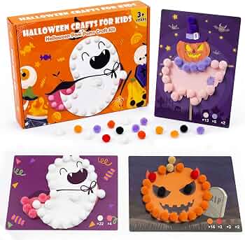 Cracoring Halloween Crafts for Kids Toddlers Pom Pom Craft Kit, 12 Patterns