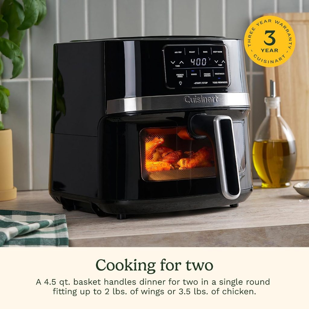 Cuisinart Air Fryer, 4.5-Quart Basket Fryer with 4 Cooking Functions to Air Fry, Roast, Bake, and Keep Warm, 4 Airfryer Presets, Dishwasher-Safe Parts, AIR-160NAS, Stainless Steel & Black
