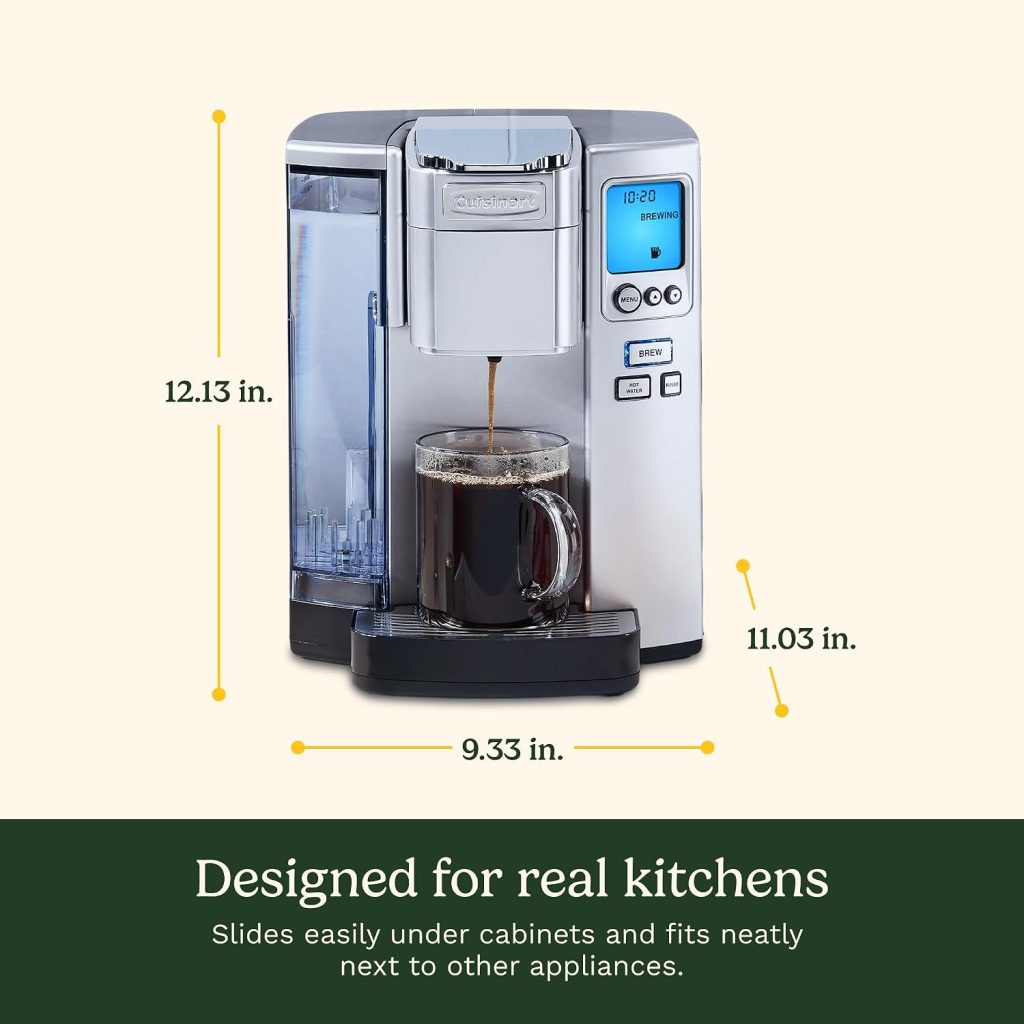 Cuisinart Coffee Maker, Single Serve 72-Ounce Reservoir Pod Coffee Machine, Programmable Brewing & Hot Water Dispenser, 5 Cup-Size Settings, Stainless Steel, SS-10P1, Silver