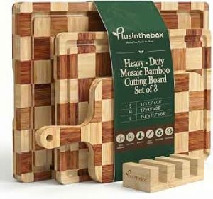 Cutting Board Set of 3 with Holder Checkered Cutting Boards for Kitchen