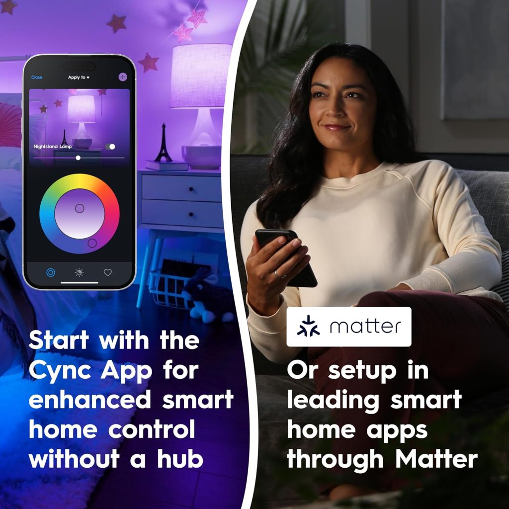 Cync GE A19 LED Smart Light Bulbs, Room Decor Aesthetic Bluetooth and WiFi Color Changing Lights, LED Indoor Light Bulb, Compatible with Alexa and Google (2 Pack)