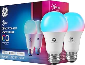 Cync GE A19 LED Smart Light Bulbs, Room Decor Aesthetic Bluetooth and WiFi Color Changing Lights, LED Indoor Light Bulb, Compatible with Alexa and Google (2 Pack)