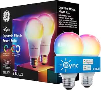 Cync GE Dynamic Effects A19 LED Smart Light Bulbs, Bluetooth and WiFi Color Changing Lights with Music Sync, Compatible with Alexa and Google Home (2 Pack)
