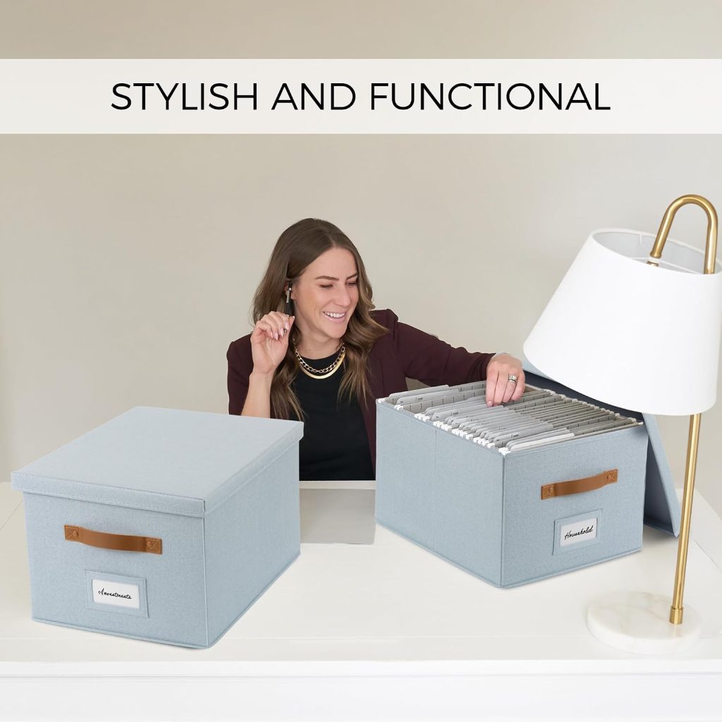 Decorative File Organizer Box Set of 2 – Collapsible Linen Filing Cabinets