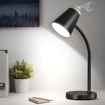 Desk Lamp for College Dorm Room – Small LED Desk Lamp Touch Dimmable Reading Light for Home Office – Adjustable Flexible Gooseneck Table Lamp for Bedside Bedroom Nightstand Black