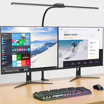 Desk lamp,Double Head LED Desk Lamp with Clamp,Architect Desk Lights for Home Office,Eye-Caring Desktop Office Lamp 4-Brightness 4-Color Table Lamp for Monitor Workbench Study Reading