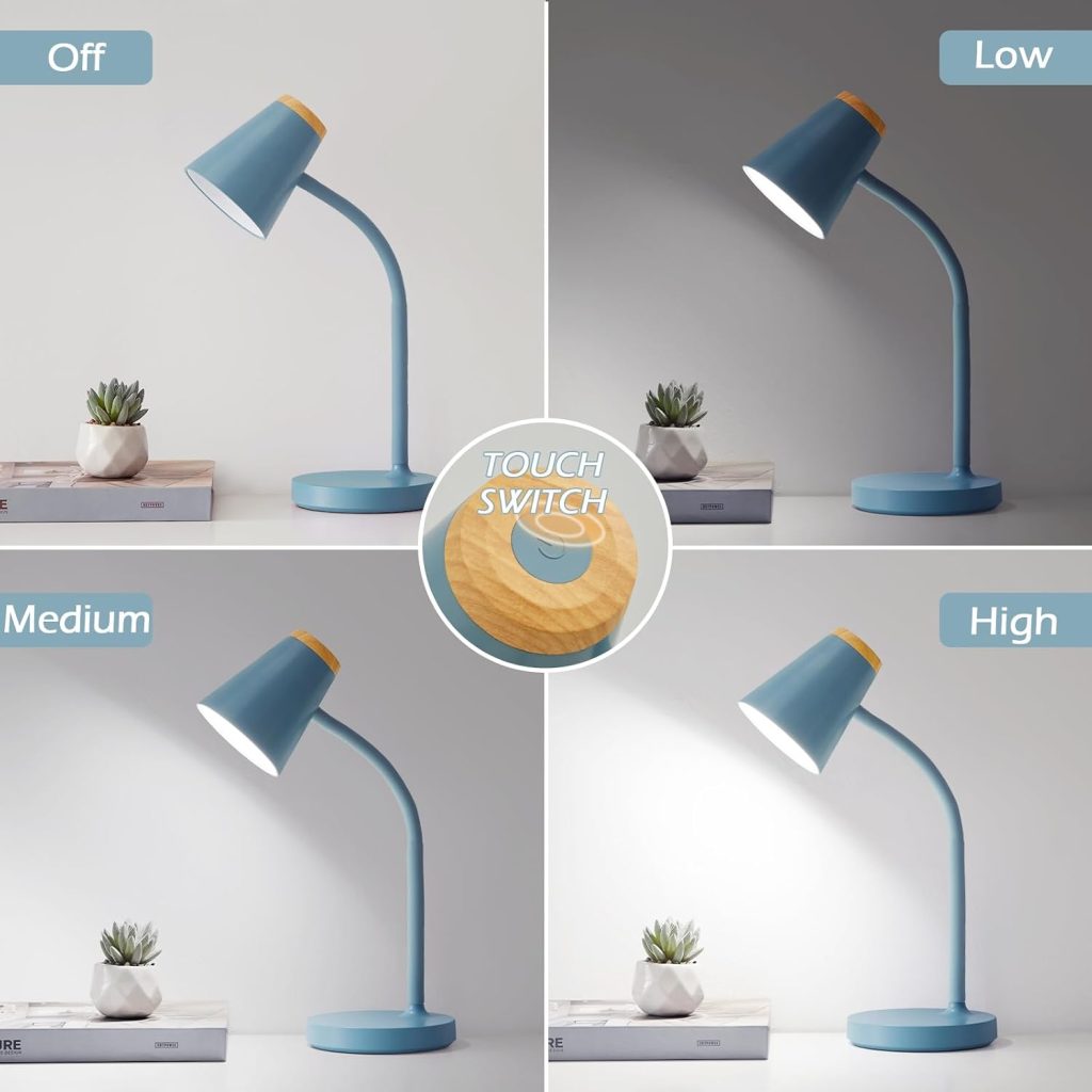 Desk Lamps for Home Office – Small LED Desk Lamp Touch Dimmable Reading Light for College Dorm Room – Adjustable Flexible Gooseneck Table Lamp for Bedside Bedroom Nightstand Blue