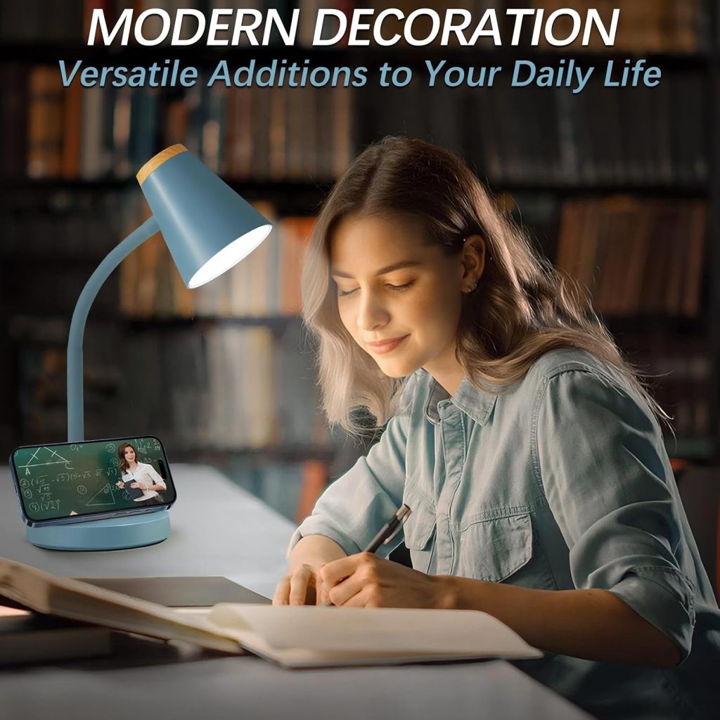 Desk Lamps for Home Office – Small LED Desk Lamp Touch Dimmable Reading Light for College Dorm Room – Adjustable Flexible Gooseneck Table Lamp for Bedside Bedroom Nightstand Blue
