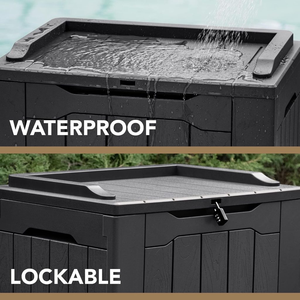Devoko 30 Gallon Resin Deck Box Waterproof Outdoor Storage Box for Patio Furniture Pool Accessories Indoor Storage for Cushion Garden Tools (30 Gallon, Black)