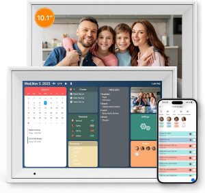 Digital Calendar 10.1″ Smart Calendar, 1280 * 800 IPS HD Interactive Touchscreen Electronic Calendar for Family Schedules, WiFi Digital Picture Frame Built-in 32GB Memory White
