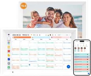 Digital Calendar 15.6″ Smart Calendar&Chore Chart, 1080P Interactive Touchscreen Electronic Calendar for Family Schedules, 64GB Digital Picture Frame WiFi, Wall Mountable, AiMOR APP-White