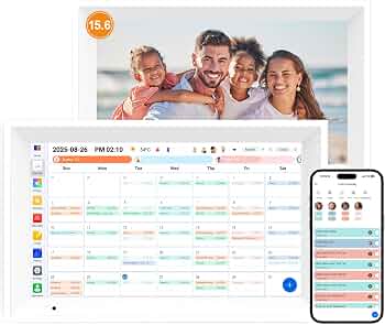 Digital Calendar 15.6″ Smart Calendar&Chore Chart, 1080P Interactive Touchscreen Electronic Calendar for Family Schedules, 64GB Digital Picture Frame WiFi, Wall Mountable, AiMOR APP-White