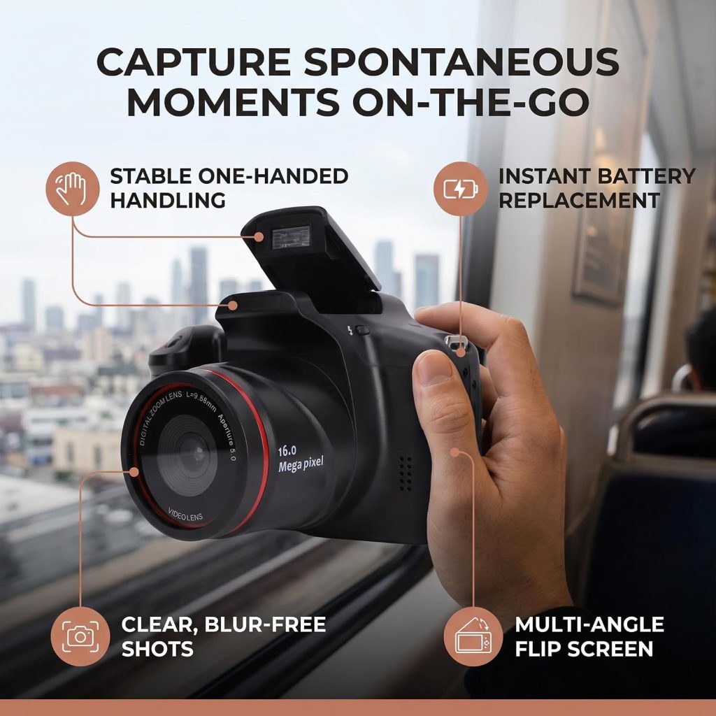 Digital Camera, 16MP 1080P HD 16X Digital Zoom Micro SLR Digital Camera with Telephoto Lens for Travel Vlogging