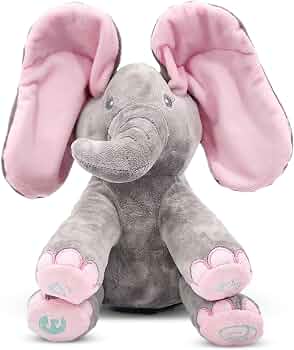 Dimple Kaia Peek-A-Boo Elephant, Interactive Singing Plush Toy, Moving Ears