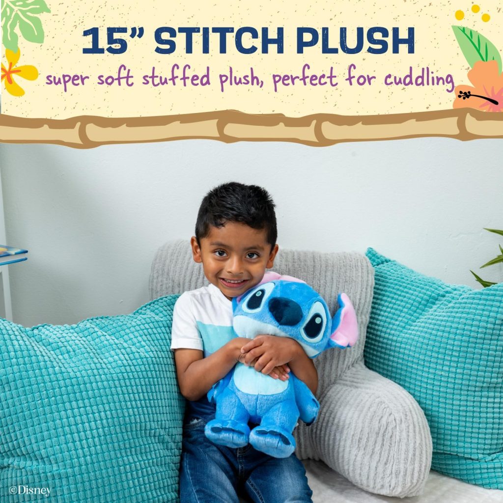 Disney Baby Lilo & Stitch Soft Huggable Stuffed Animal Cute Plush Toy for Toddler Boys and Girls, Gift for Kids, Blue Stitch 15 Inches