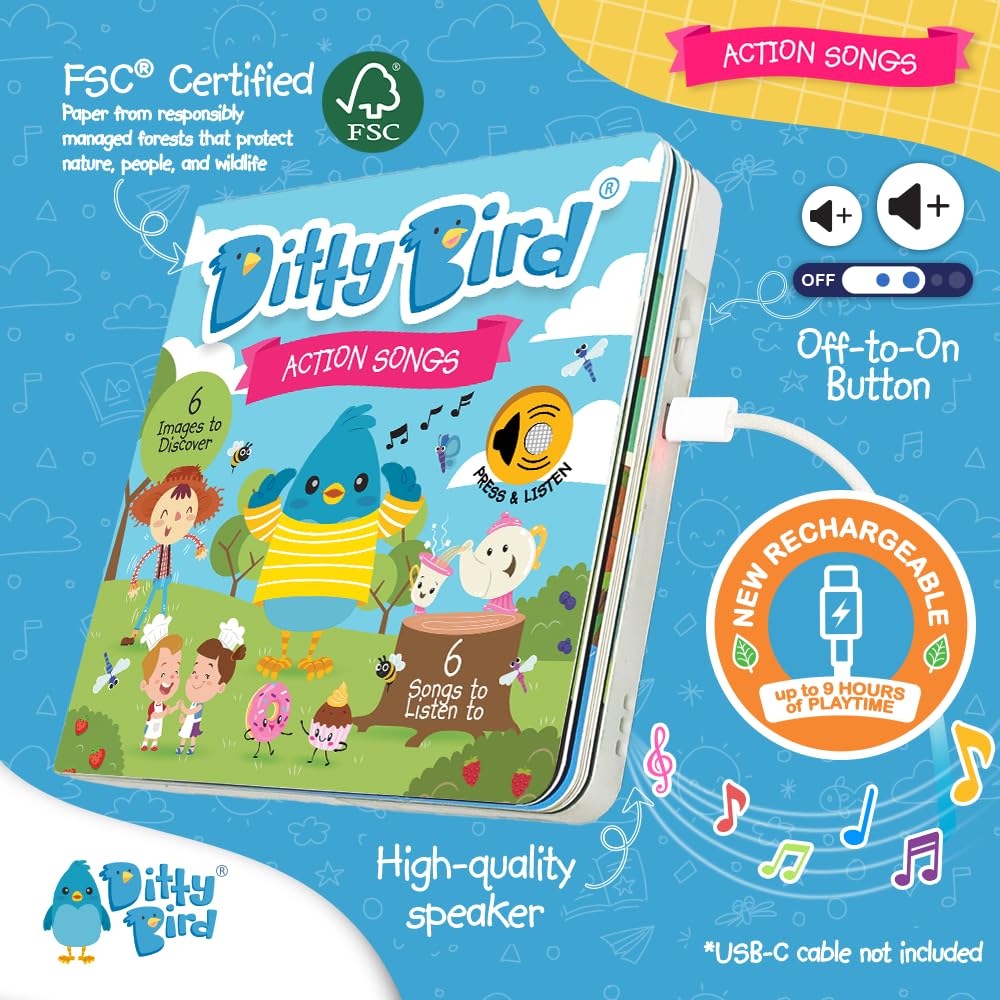 Ditty Bird Musical Books for Toddlers | Fun Children’s Nursery Rhyme Book | I’m a Little Teapot Book with Sound | Interactive Toddler Books For 1 Year Old to 3 Year Olds | Sturdy Baby Sound Books