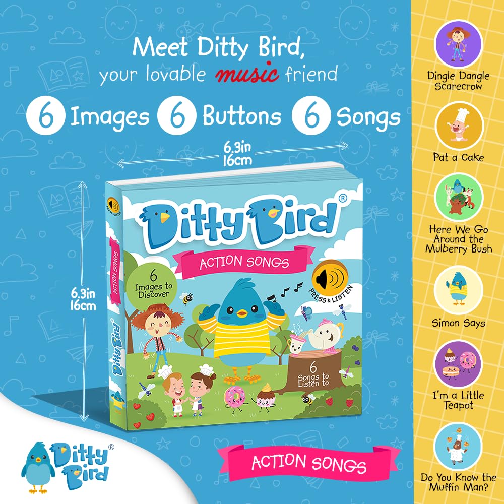Ditty Bird Musical Books for Toddlers | Fun Children’s Nursery Rhyme Book | I’m a Little Teapot Book with Sound | Interactive Toddler Books For 1 Year Old to 3 Year Olds | Sturdy Baby Sound Books