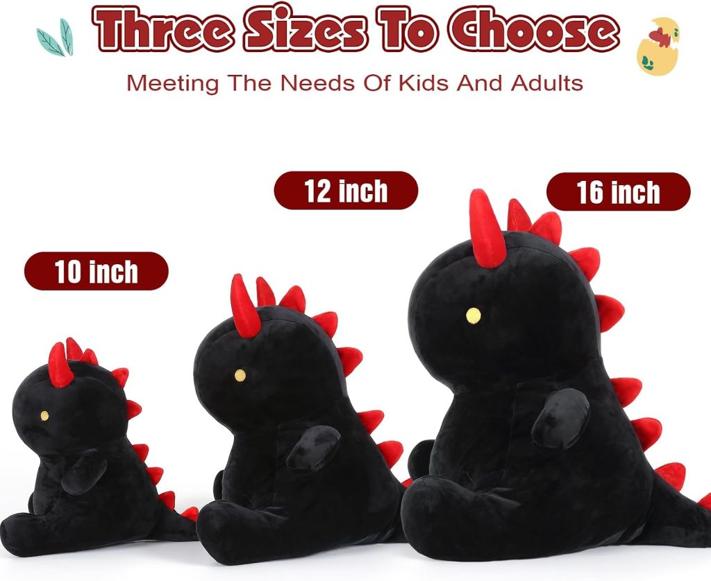 Ditucu Cute Dinosaur Plush 16 inch Large Dino Stuffed Animals Plushies Toys Super Soft Dolls Birthday Gifts for Kids Girls Boys Black