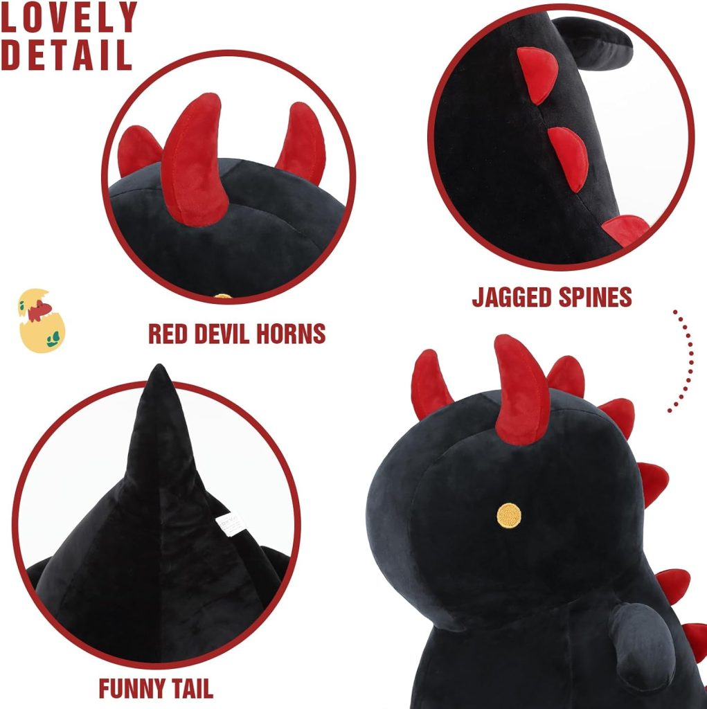 Ditucu Cute Dinosaur Plush 16 inch Large Dino Stuffed Animals Plushies Toys Super Soft Dolls Birthday Gifts for Kids Girls Boys Black