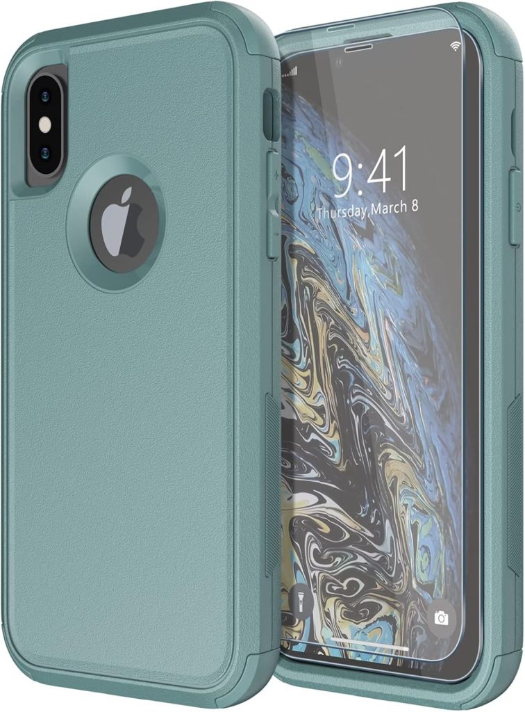 Diverbox for iPhone X Case/iPhone Xs Case (Shockproof) (Dropproof) (Tempered Glass Screen Protector ) Heavy Duty Protection Phone Case Cover for Apple iPhone X/XS (Pine Green)
