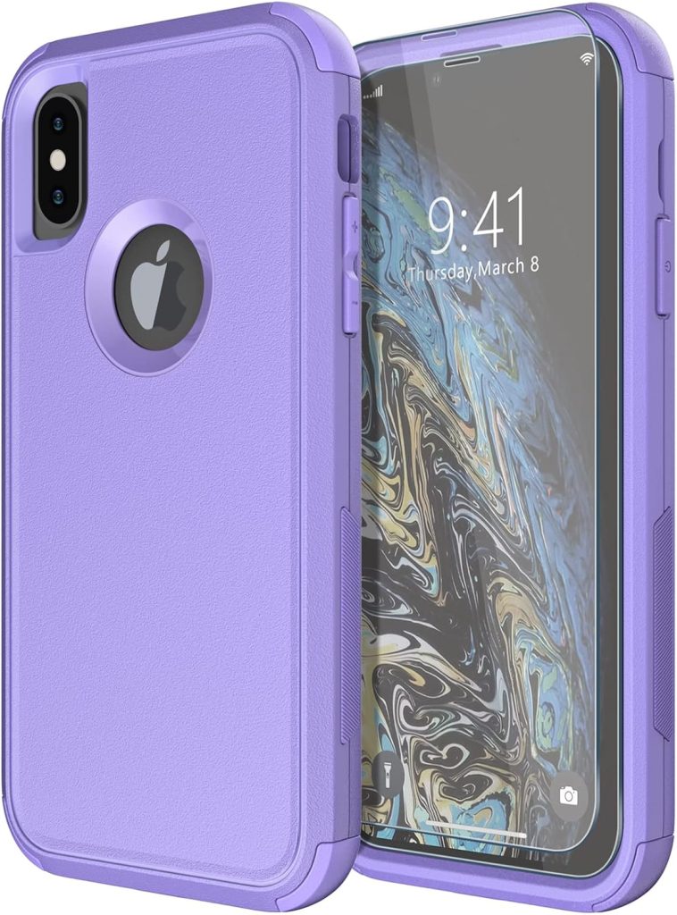Diverbox for iPhone X Case/iPhone Xs Case (Shockproof) (Dropproof) (Tempered Glass Screen Protector ) Heavy Duty Protection Phone Case Cover for Apple iPhone X/XS (Purple)