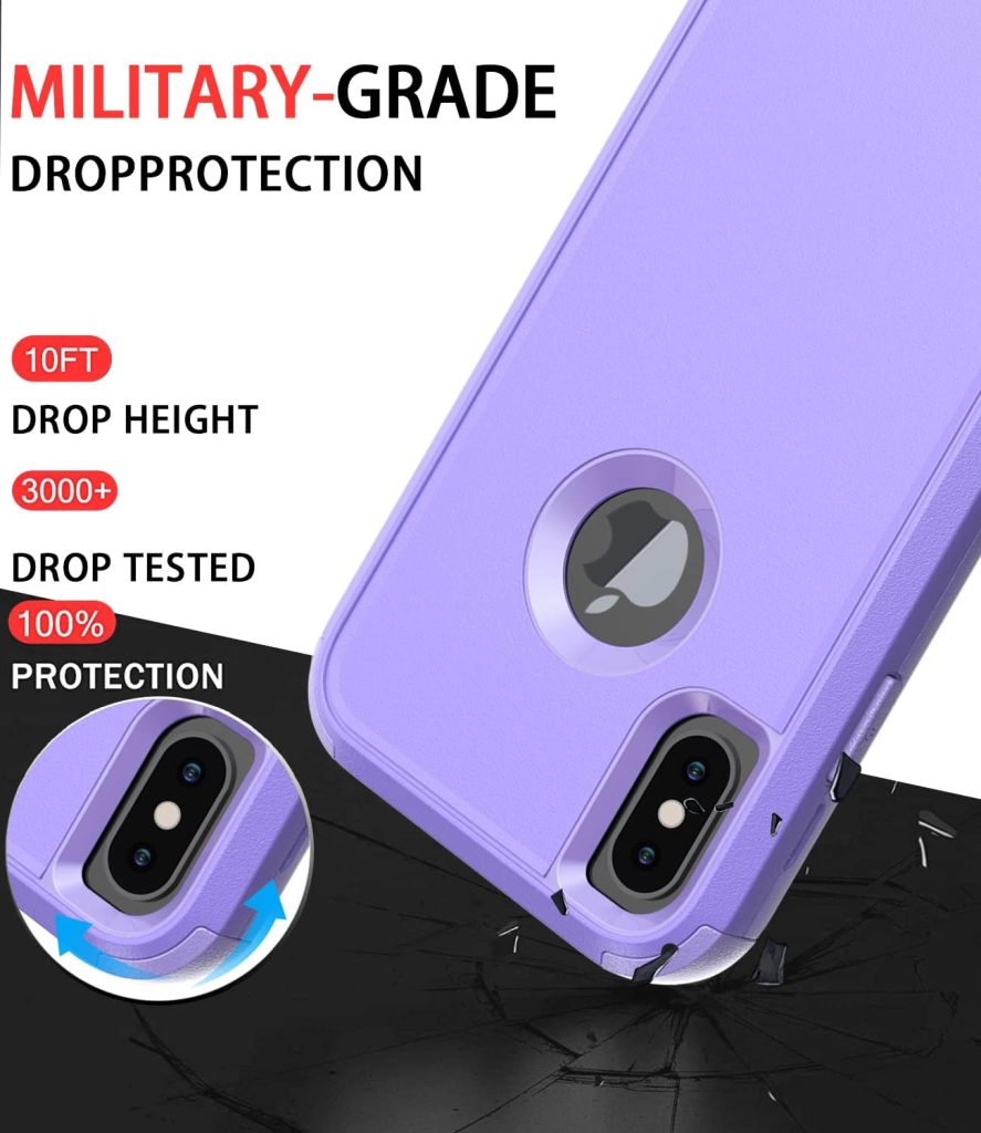 Diverbox for iPhone X Case/iPhone Xs Case (Shockproof) (Dropproof) (Tempered Glass Screen Protector ) Heavy Duty Protection Phone Case Cover for Apple iPhone X/XS (Purple)
