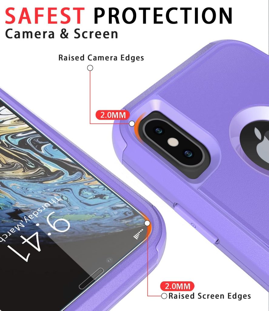 Diverbox for iPhone X Case/iPhone Xs Case (Shockproof) (Dropproof) (Tempered Glass Screen Protector ) Heavy Duty Protection Phone Case Cover for Apple iPhone X/XS (Purple)