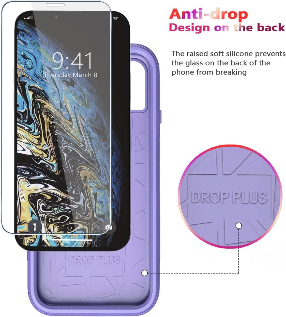 Diverbox for iPhone X Case/iPhone Xs Case (Shockproof) (Dropproof) (Tempered Glass Screen Protector ) Heavy Duty Protection Phone Case Cover for Apple iPhone X/XS (Purple)