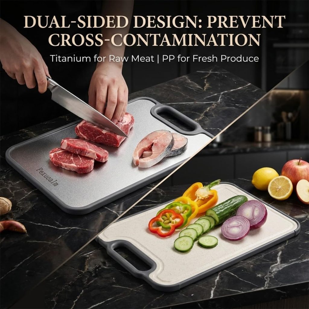 Double-Sided Titanium Cutting Board for Kitchen, 15.4″x10.4″