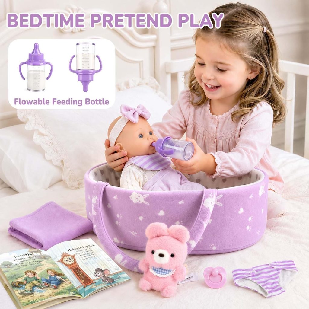 Dreamon Baby Doll Set 12″ Baby Doll with Feeding & Care Accessories, Purple