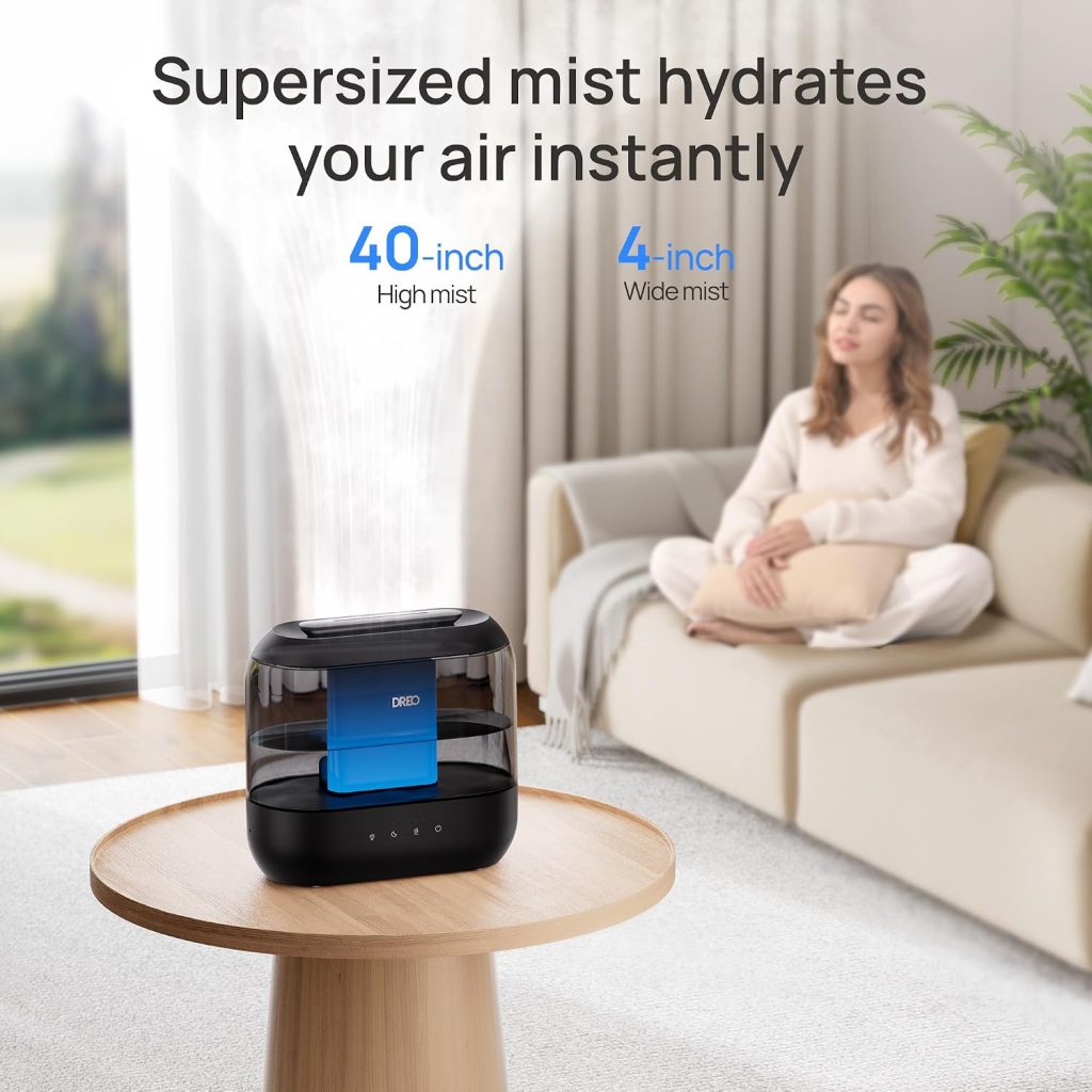 DREO 4L Humidifiers for Bedroom, 36H Runtime, 28 dB Quiet, HM311, Black