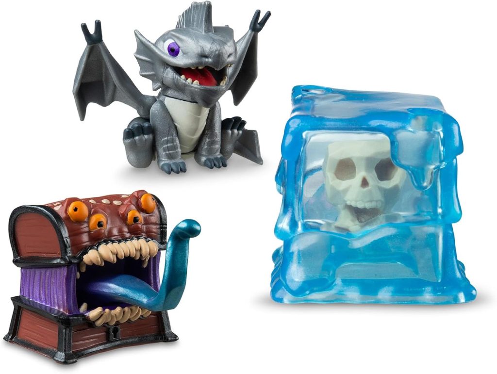 Dungeons & Dragons Questers Creature Figures 3-Pack, D&D Collectible Fantasy Toy Figures – Tiny Gelatinous Cube, Silver Wyrmling & Mimic Treasure Chest