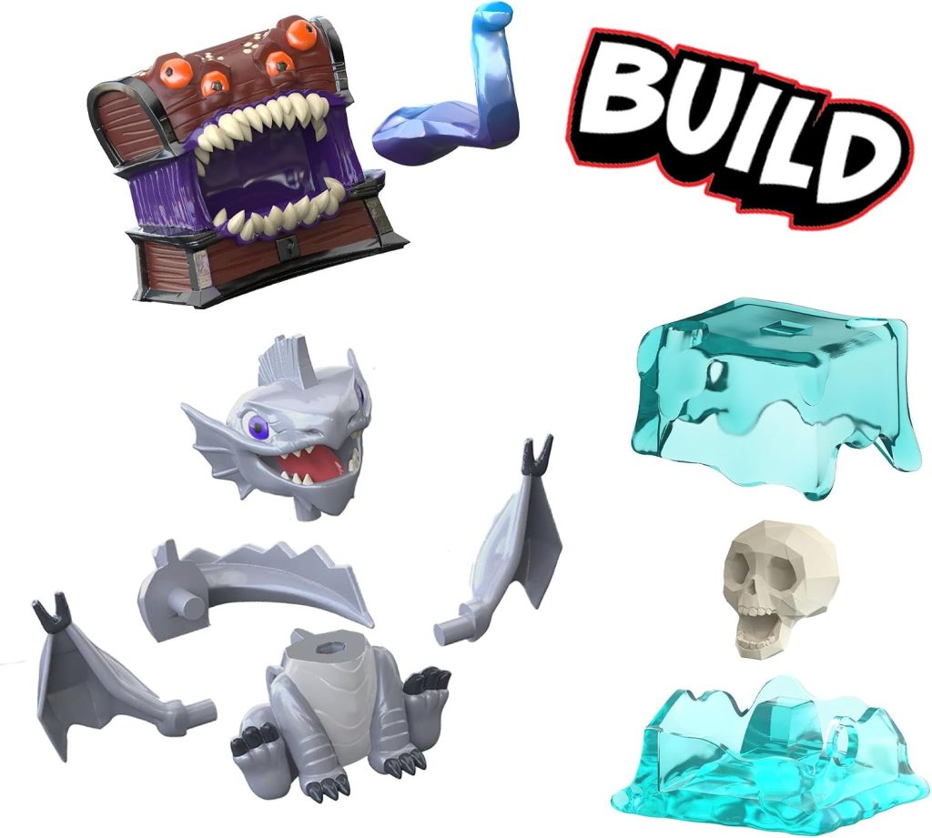 Dungeons & Dragons Questers Creature Figures 3-Pack, D&D Collectible Fantasy Toy Figures – Tiny Gelatinous Cube, Silver Wyrmling & Mimic Treasure Chest
