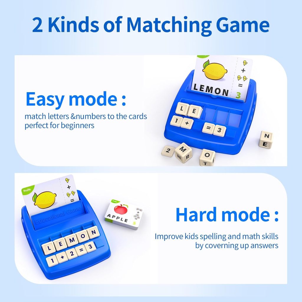 Educational Toys for Kids Ages 3-8, Matching Letter Spelling Math Counting Game,Learning Game for Preschool& Kindergarten Kids, Birthday Gifts for 3 4 5 6 7 Year Olds Boys&Girls