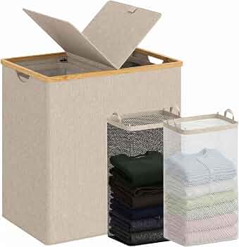 efluky Double Laundry Hamper with Lid and 2 Removable Bags, Oat