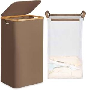 efluky Slim Laundry Hamper with Lid and Removable Bag, 100L Brown