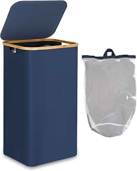 efluky Slim Laundry Hamper with Lid and Removable Bag, 100L Blue