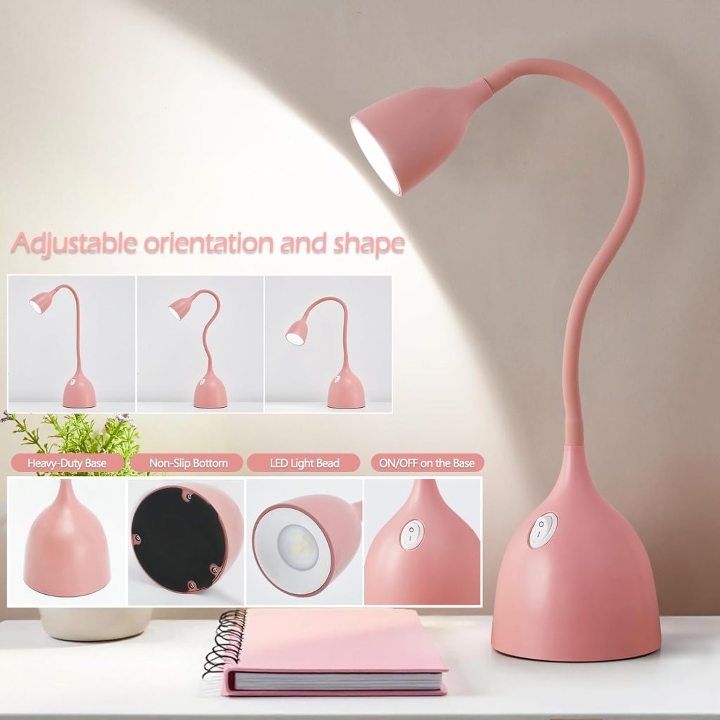 EJIAXIN Desk Lamp for College Dorm Room – LED Reading Light, Pink