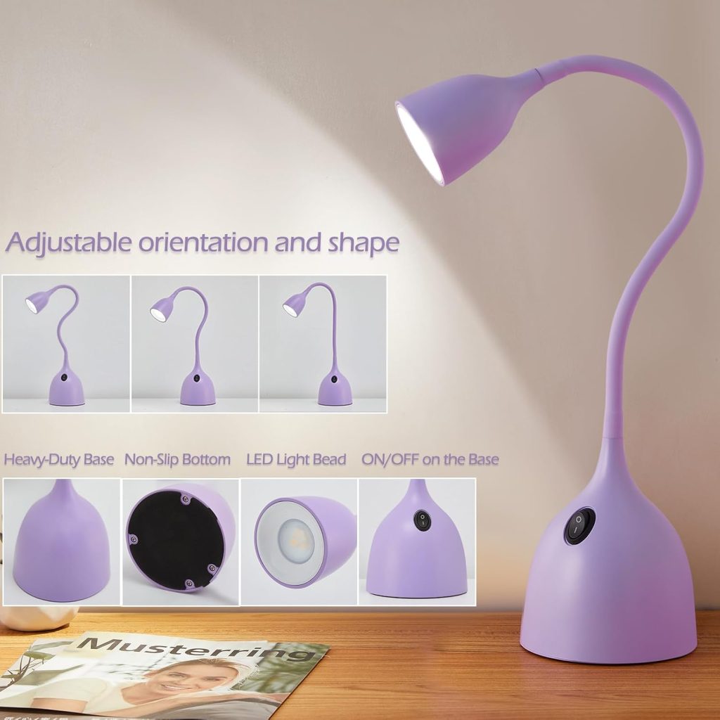 EJIAXIN Desk Lamp for College Dorm Room – LED Reading Light, Purple