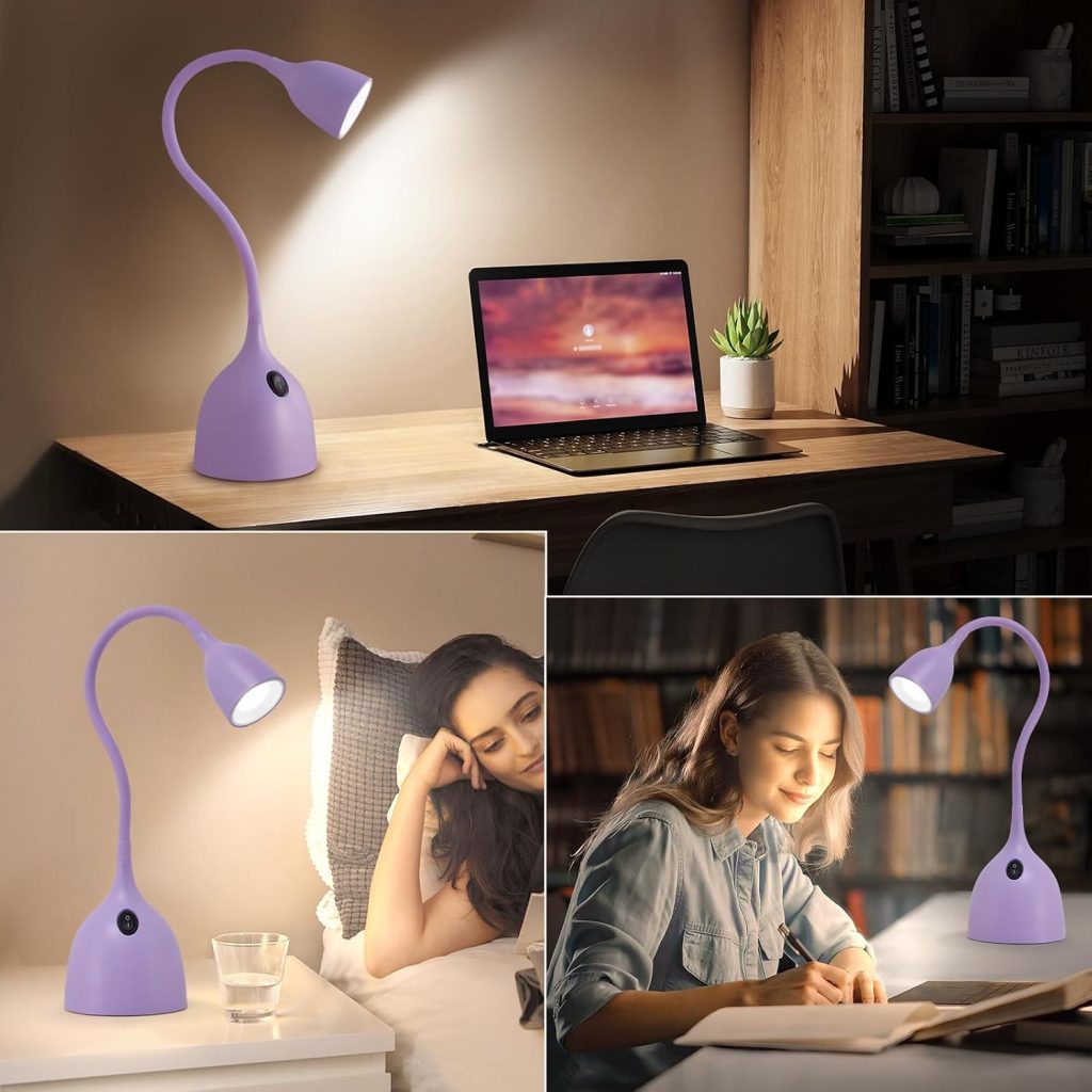 EJIAXIN Desk Lamp for College Dorm Room – LED Reading Light, Purple